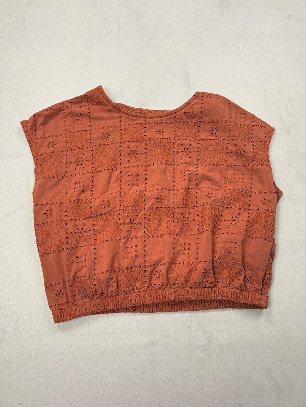 Madewell Eyelet Blouse Rust Modern Romantic Cropped Fit - Womens M